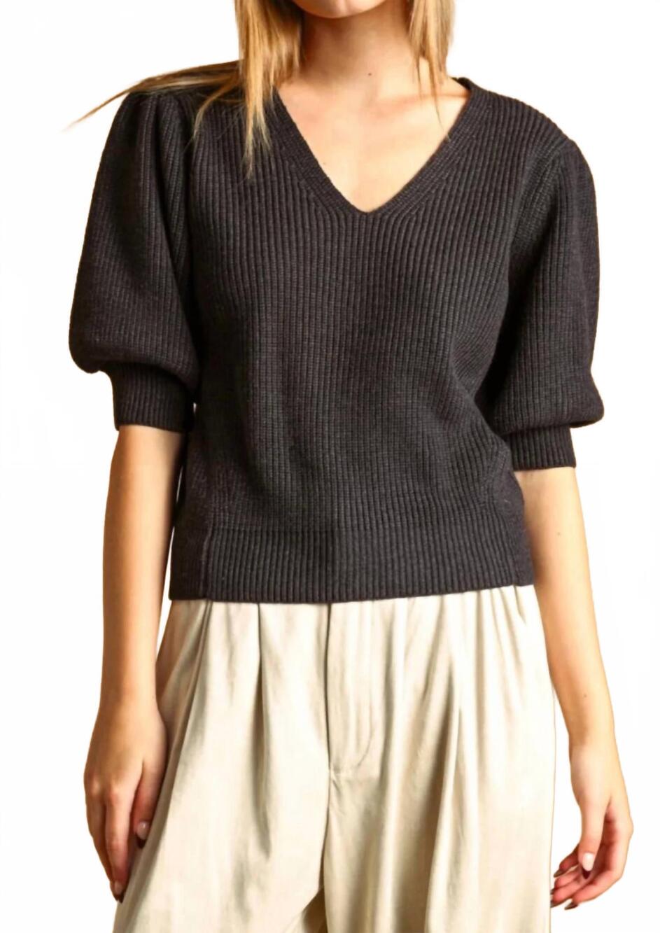 NEW MIOU MUSE puff sleeve sweater top in charcoal